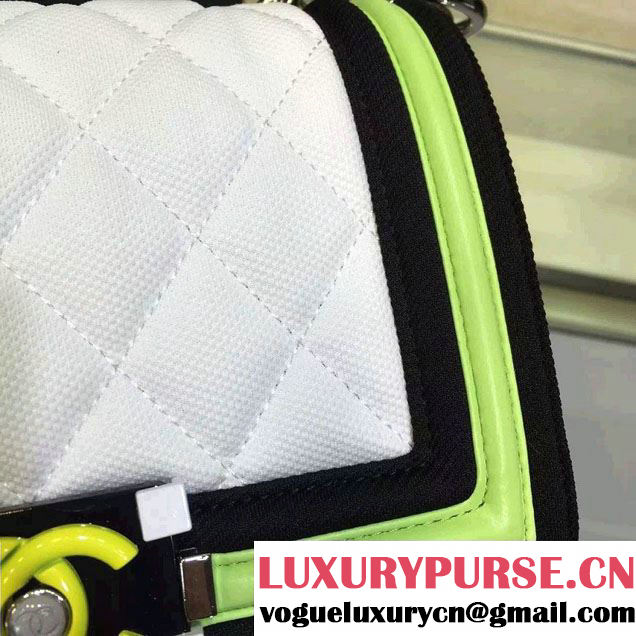 Chanel Fabric Mesh and Resin Small Boy Flap Bag White/Black/Yellow 2016