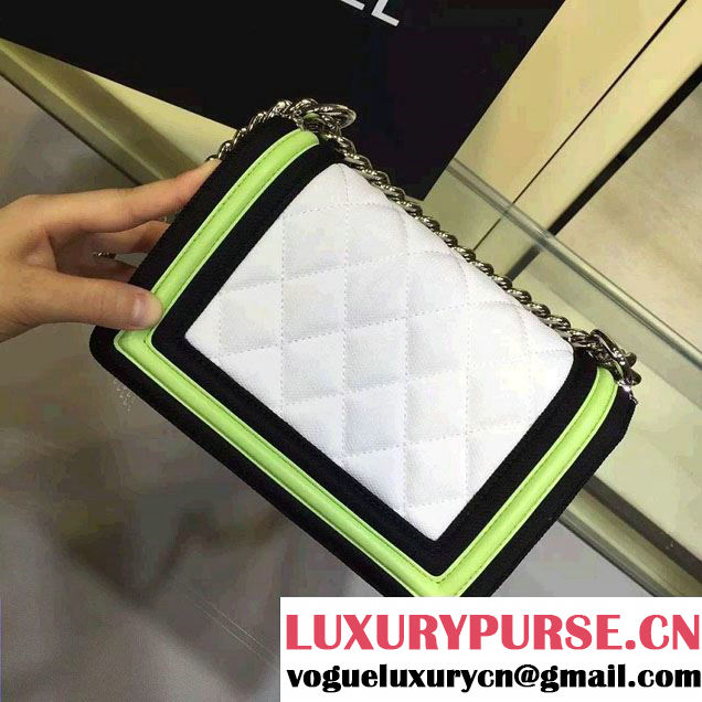 Chanel Fabric Mesh and Resin Small Boy Flap Bag White/Black/Yellow 2016