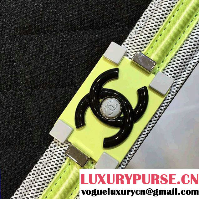 Chanel Fabric Mesh and Resin Boy Flap Bag Black/Gray/Yellow 2016