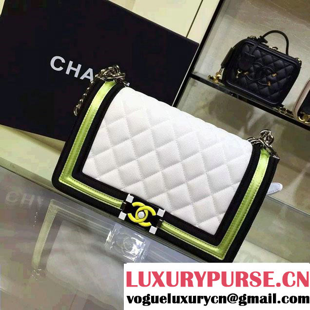 Chanel Fabric Mesh and Resin Boy Flap Bag White/Black/Yellow 2016