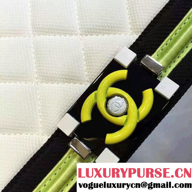 Chanel Fabric Mesh and Resin Boy Flap Bag White/Black/Yellow 2016