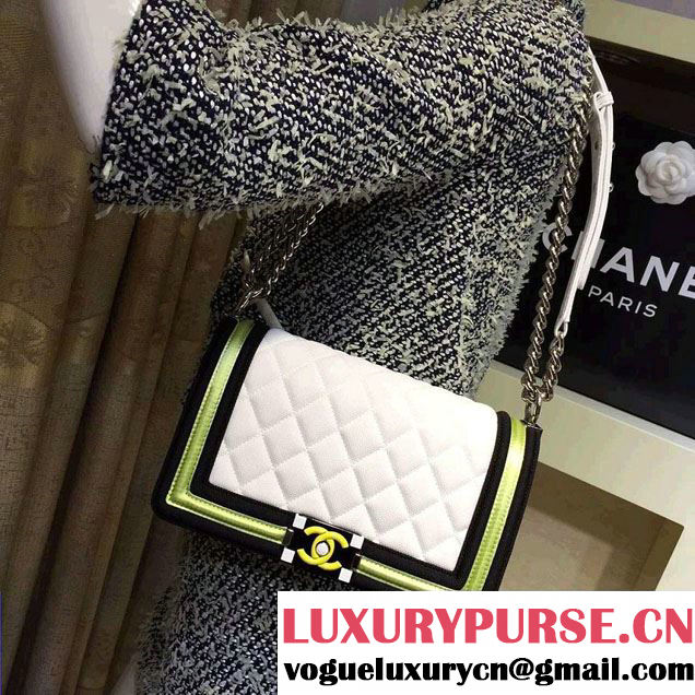 Chanel Fabric Mesh and Resin Boy Flap Bag White/Black/Yellow 2016
