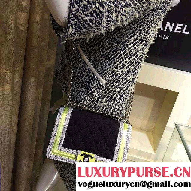 Chanel Fabric Mesh and Resin Small Boy Flap Bag Black/Gray/Yellow 2016