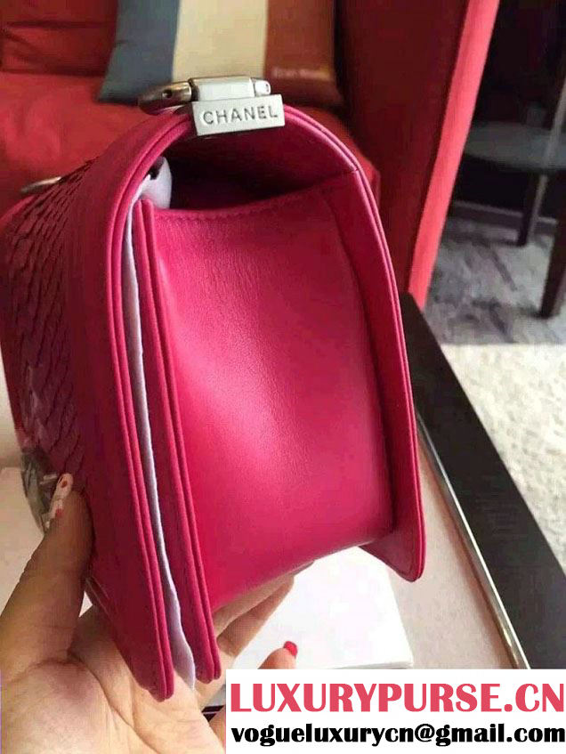 Chanel Shine Hardware Python Boy Flap Medium Bag Fushia/Silver 2016