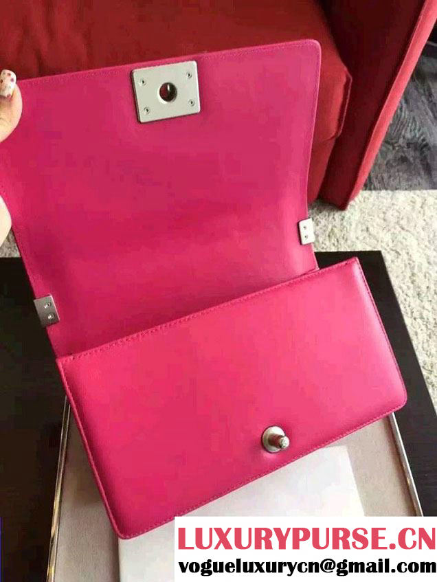 Chanel Shine Hardware Python Boy Flap Medium Bag Fushia/Silver 2016