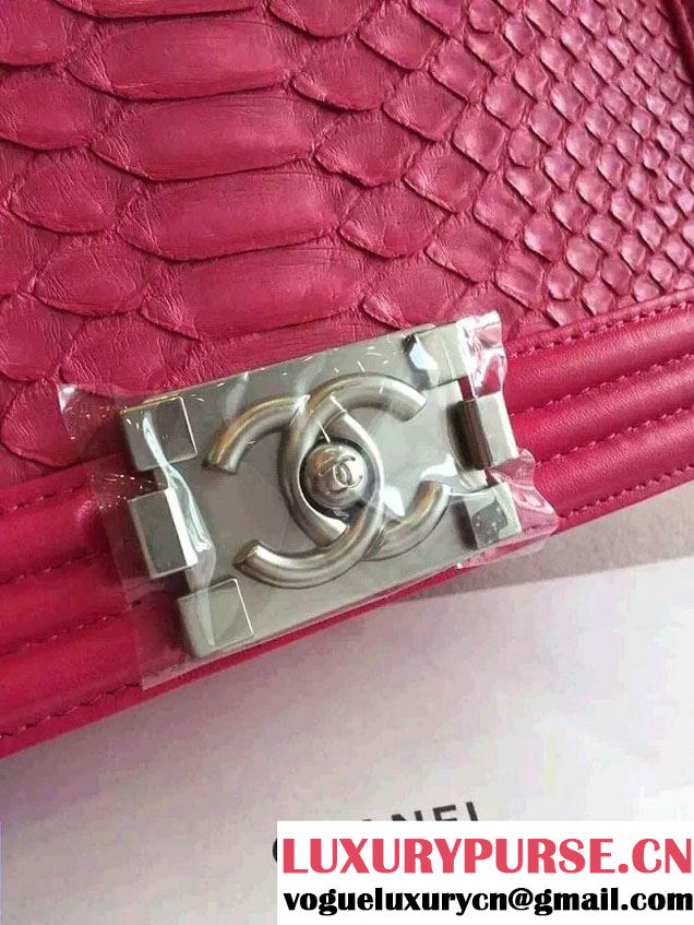 Chanel Shine Hardware Python Boy Flap Medium Bag Fushia/Silver 2016