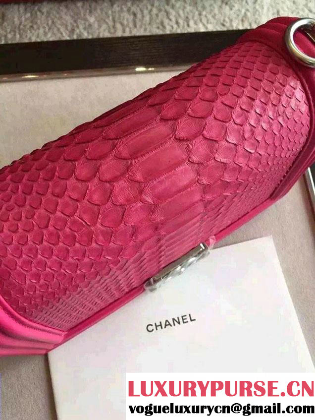 Chanel Shine Hardware Python Boy Flap Medium Bag Fushia/Silver 2016