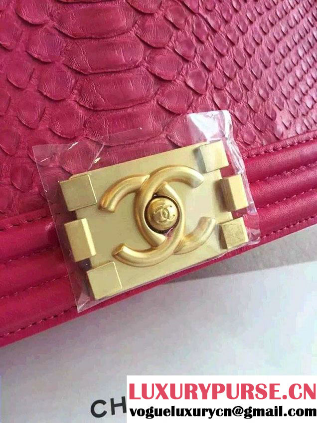 Chanel Shine Hardware Python Boy Flap Medium Bag Fushia/Gold 2016