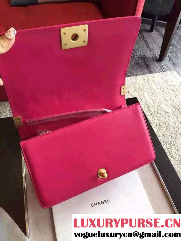 Chanel Shine Hardware Python Boy Flap Medium Bag Fushia/Gold 2016