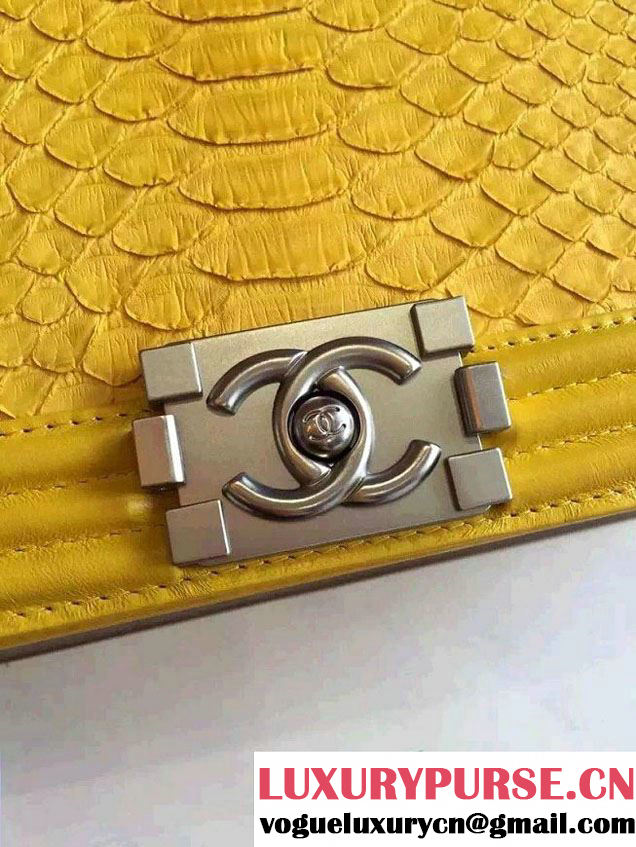 Chanel Shine Hardware Python Boy Flap Medium Bag Yellow/Silver 2016