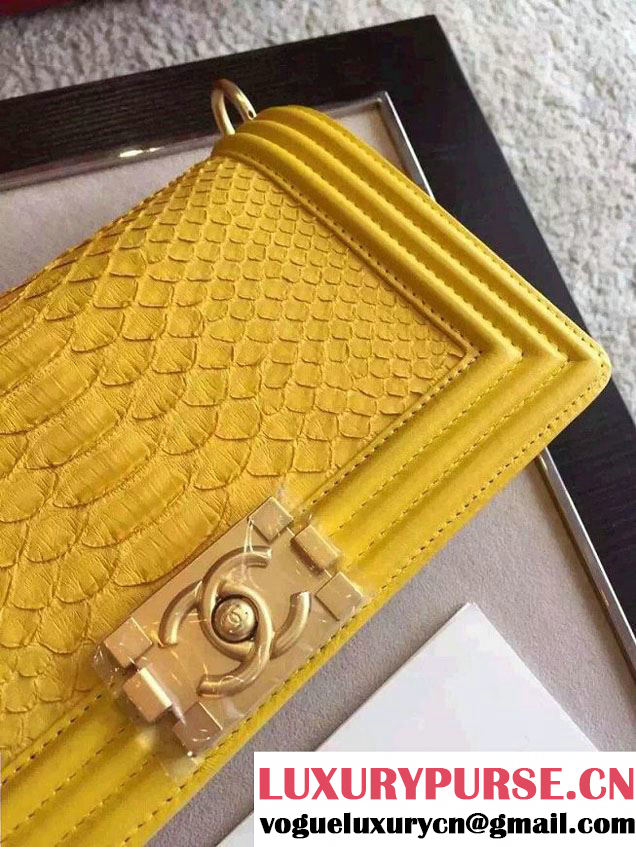 Chanel Shine Hardware Python Boy Flap Medium Bag Yellow/Gold 2016