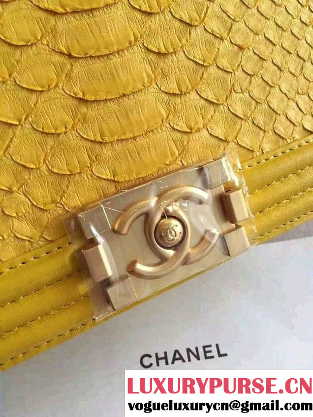 Chanel Shine Hardware Python Boy Flap Medium Bag Yellow/Gold 2016