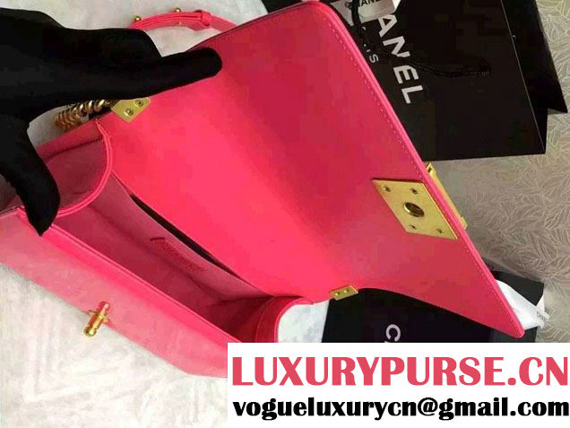 Chanel Medium Patent Leather Boy Flap Shoulder Bag Fushia 2016