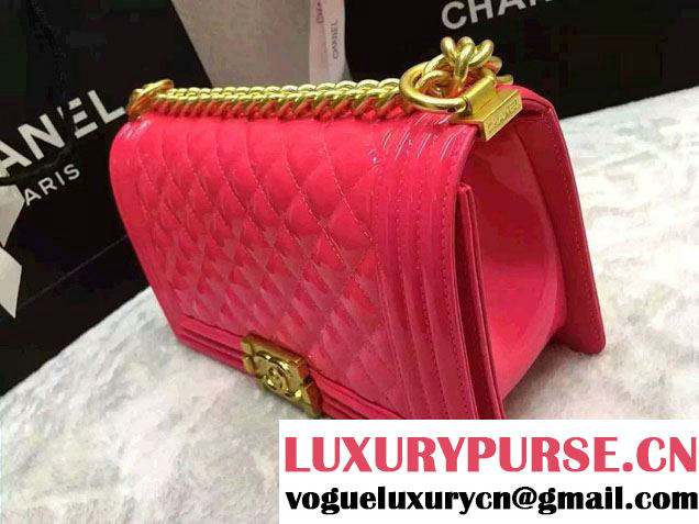 Chanel Medium Patent Leather Boy Flap Shoulder Bag Fushia 2016