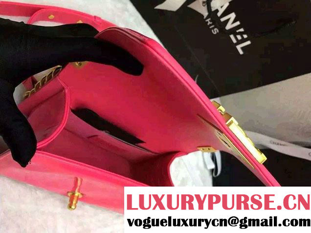 Chanel Small Patent Leather Boy Flap Shoulder Bag Fushia 2016