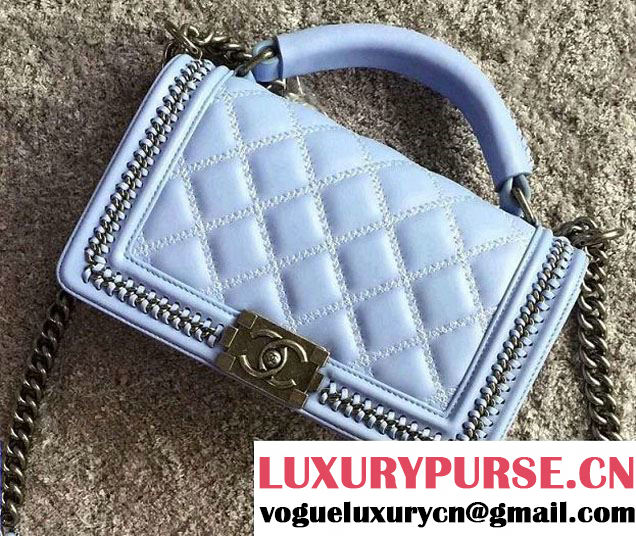 Chanel Chain Top Handle Boy Flap Bag A94804 Sky Blue 2015