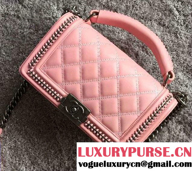 Chanel Chain Top Handle Boy Flap Bag A94804 Pink 2015