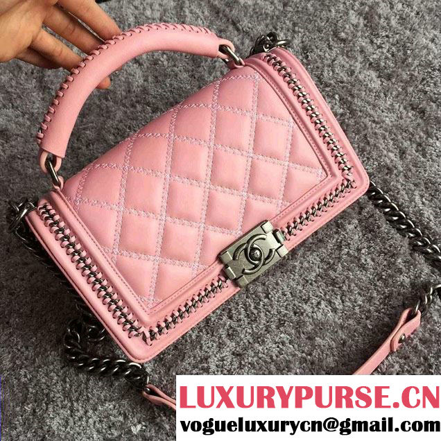 Chanel Chain Top Handle Boy Flap Bag A94804 Pink 2015
