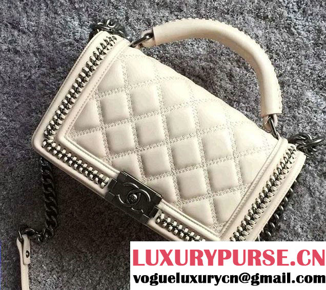 Chanel Chain Top Handle Boy Flap Bag A94804 Off White 2015