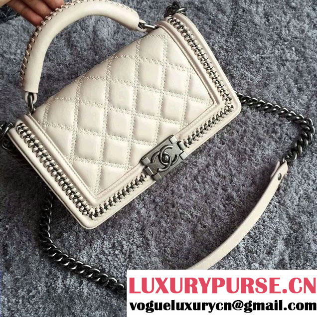 Chanel Chain Top Handle Boy Flap Bag A94804 Off White 2015