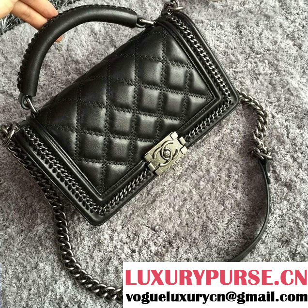 Chanel Chain Top Handle Boy Flap Bag A94804 Black 2015