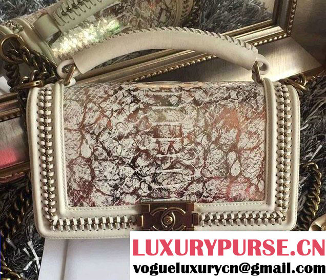 Chanel Python Chain Top Handle Boy Flap Medium Bag A94804 Off White 2015