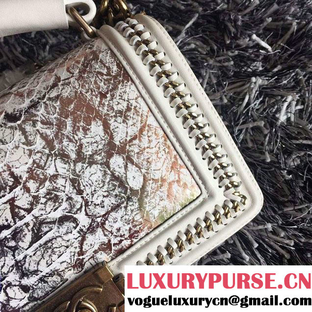 Chanel Python Chain Top Handle Boy Flap Medium Bag A94804 Off White 2015