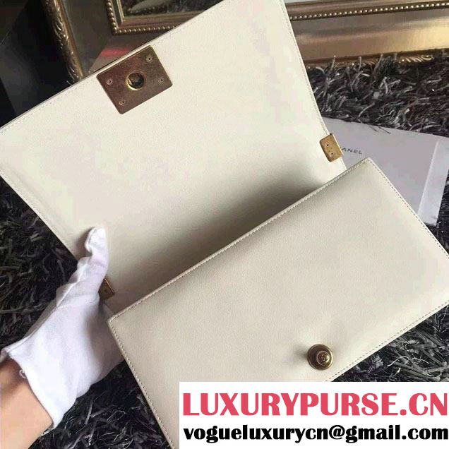 Chanel Python Chain Top Handle Boy Flap Medium Bag A94804 Off White 2015