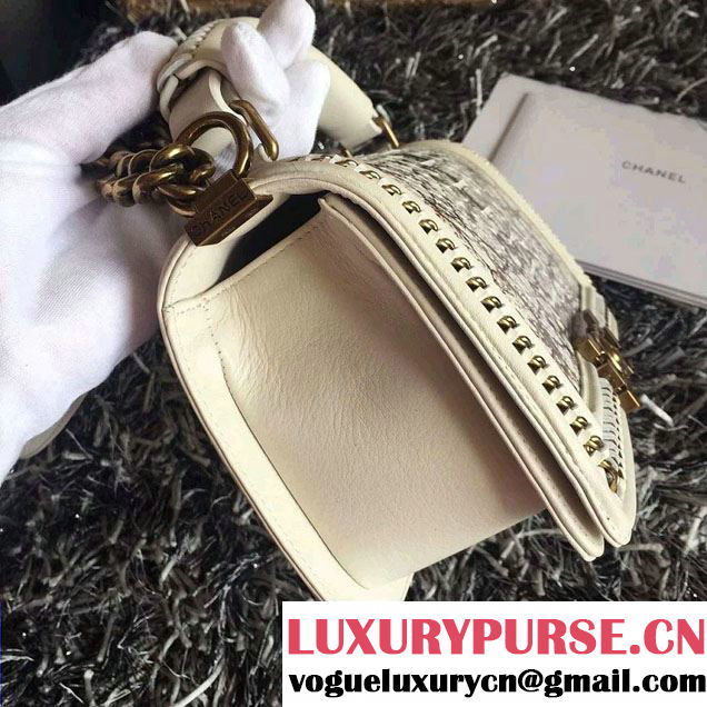 Chanel Python Chain Top Handle Boy Flap Medium Bag A94804 Off White 2015