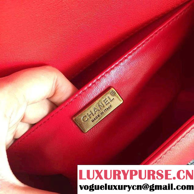 Chanel Python Chain Top Handle Boy Flap Medium Bag A94804 Red 2015