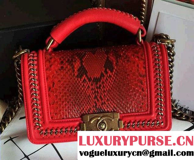 Chanel Python Chain Top Handle Boy Flap Small Bag A94804 Red 2015