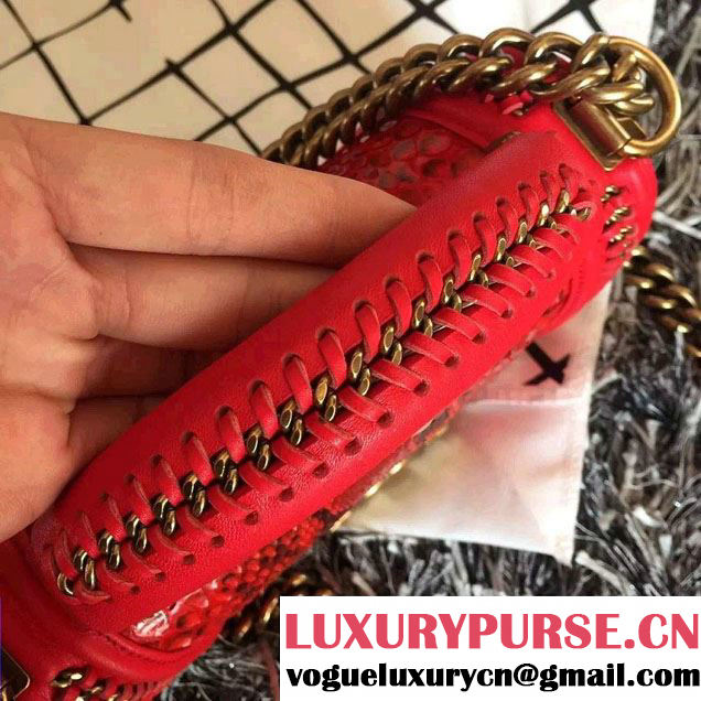 Chanel Python Chain Top Handle Boy Flap Small Bag A94804 Red 2015
