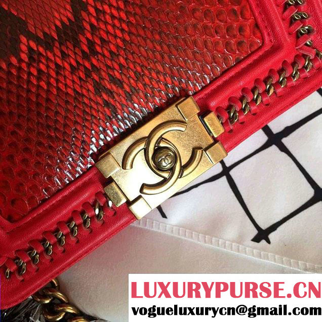 Chanel Python Chain Top Handle Boy Flap Small Bag A94804 Red 2015