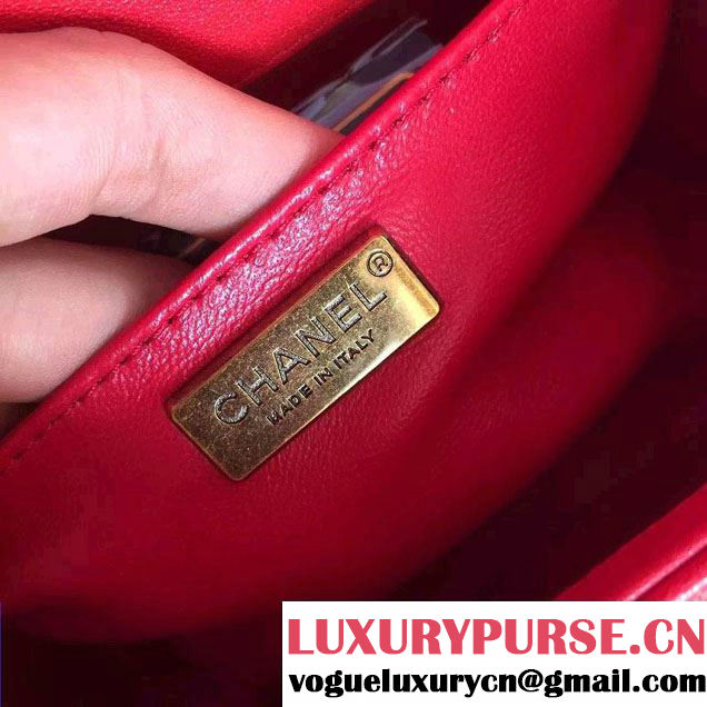 Chanel Python Chain Top Handle Boy Flap Small Bag A94804 Red 2015