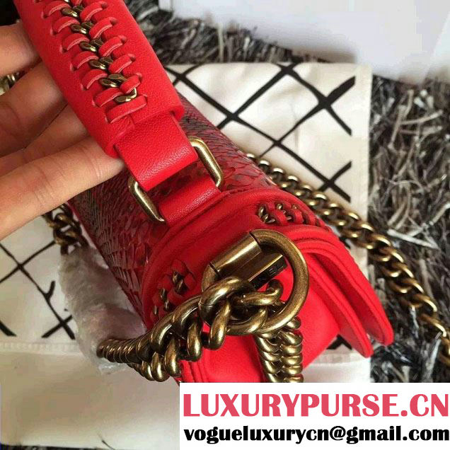Chanel Python Chain Top Handle Boy Flap Small Bag A94804 Red 2015