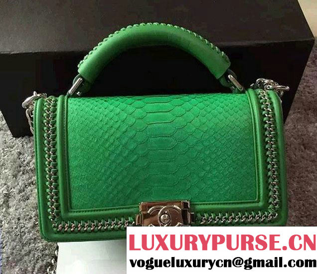 Chanel Python Chain Top Handle Boy Flap Medium Bag A94804 Green 2015