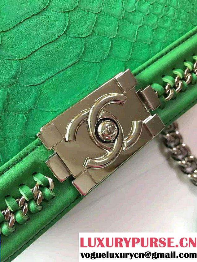 Chanel Python Chain Top Handle Boy Flap Medium Bag A94804 Green 2015
