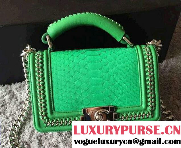 Chanel Python Chain Top Handle Boy Flap Small Bag A94804 Green 2015