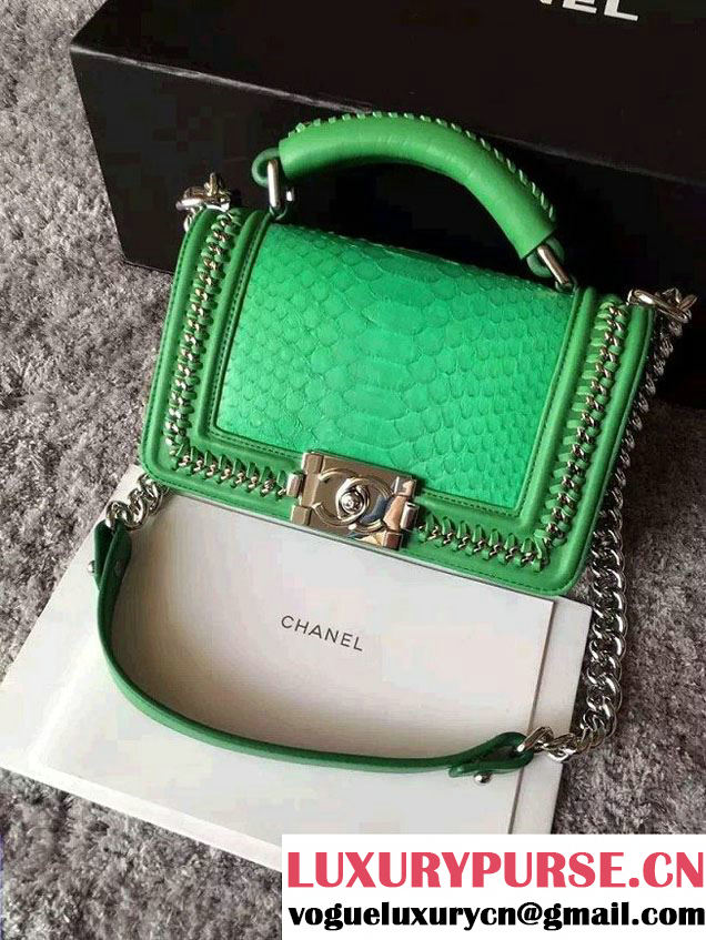 Chanel Python Chain Top Handle Boy Flap Small Bag A94804 Green 2015