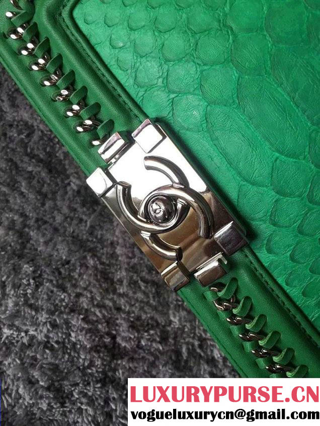 Chanel Python Chain Top Handle Boy Flap Small Bag A94804 Green 2015