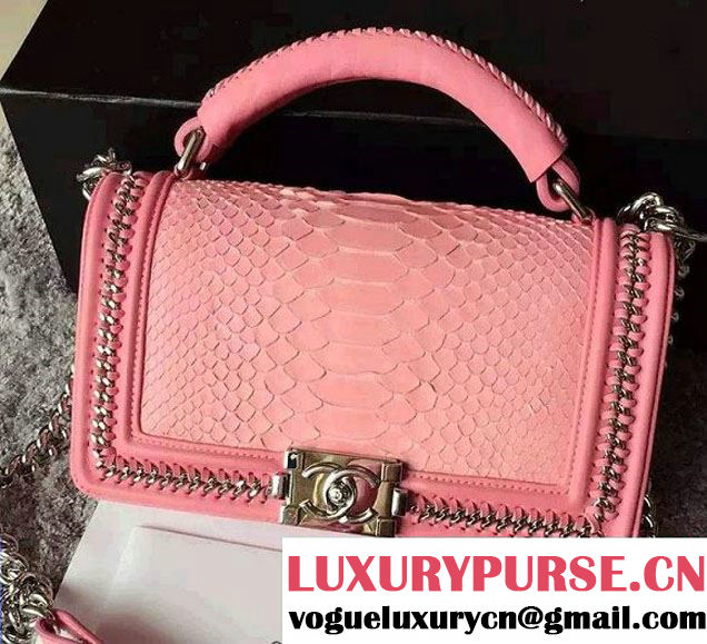 Chanel Python Chain Top Handle Boy Flap Bag A94804 Pink 2015