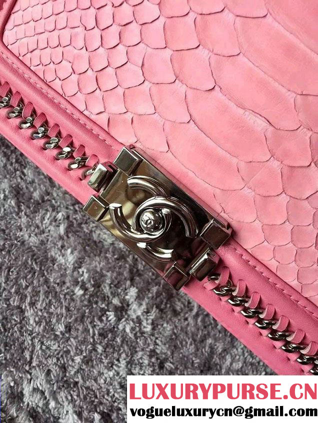 Chanel Python Chain Top Handle Boy Flap Bag A94804 Pink 2015