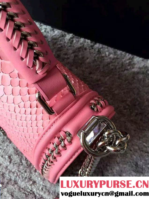 Chanel Python Chain Top Handle Boy Flap Bag A94804 Pink 2015