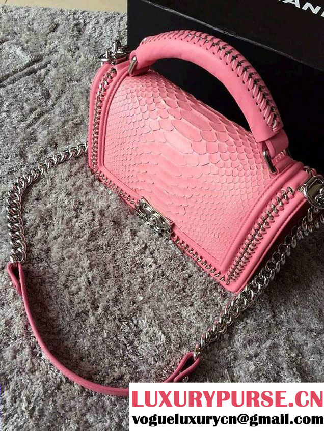 Chanel Python Chain Top Handle Boy Flap Bag A94804 Pink 2015