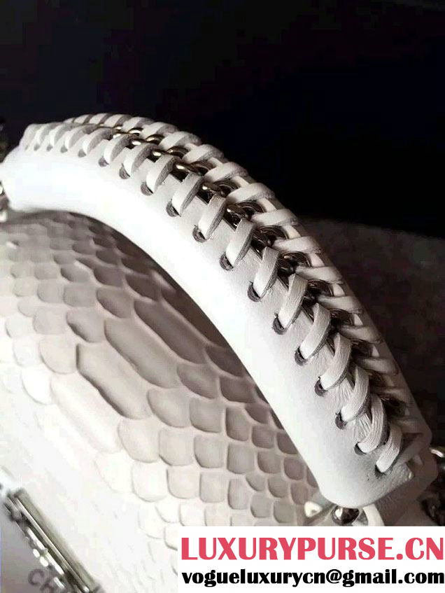 Chanel Python Chain Top Handle Boy Flap Bag A94804 White 2015