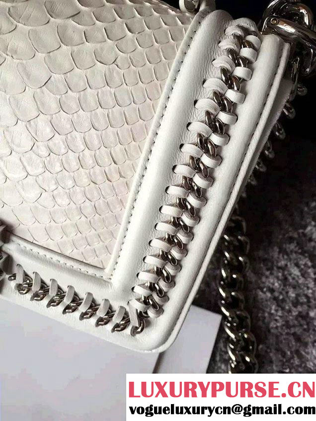 Chanel Python Chain Top Handle Boy Flap Bag A94804 White 2015