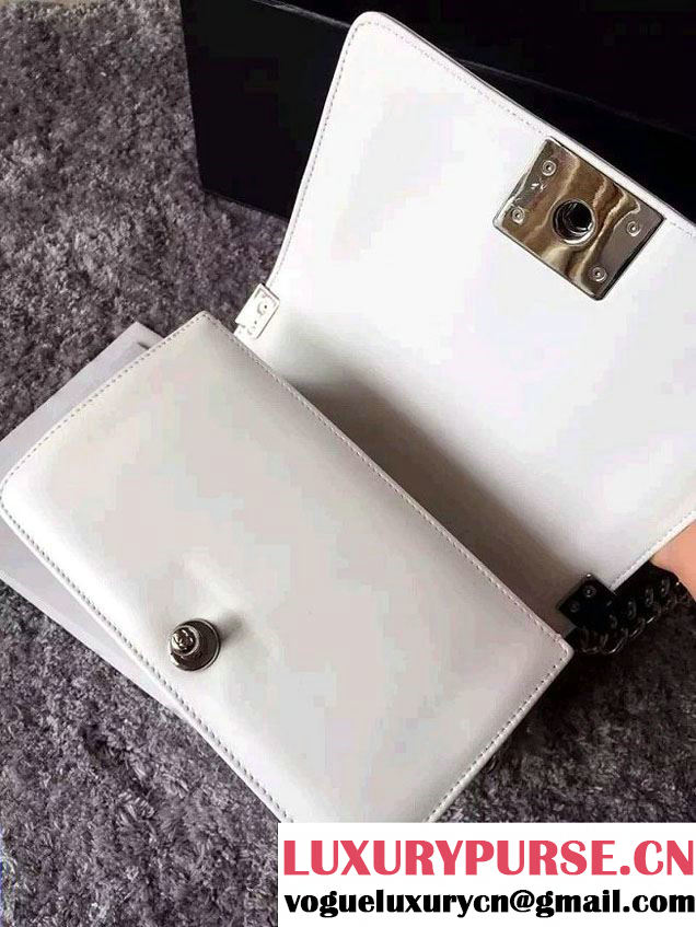 Chanel Python Chain Top Handle Boy Flap Bag A94804 White 2015
