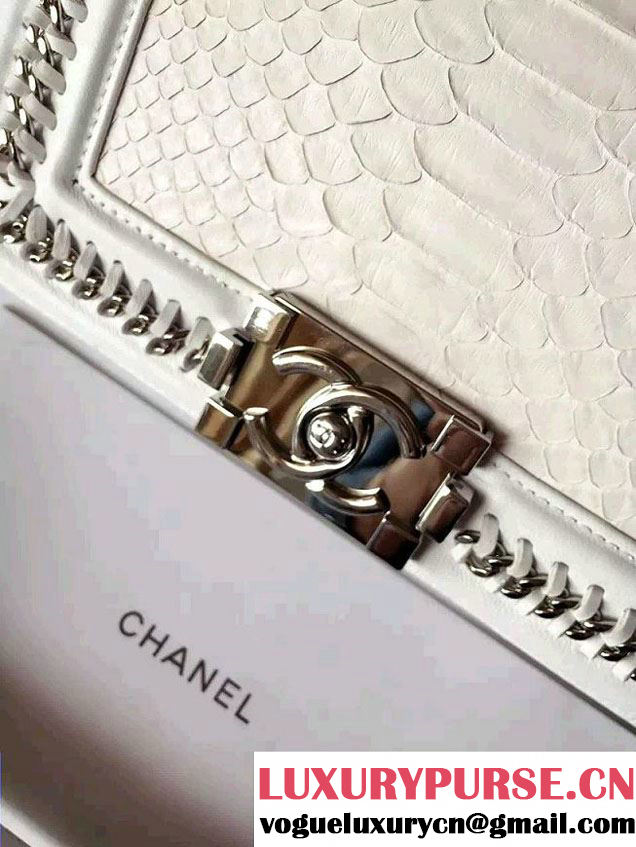 Chanel Python Chain Top Handle Boy Flap Bag A94804 White 2015