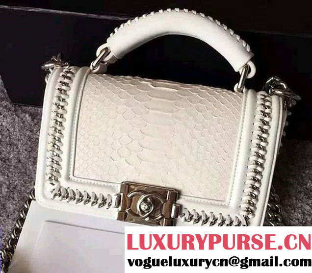 Chanel Python Chain Top Handle Boy Flap Bag A94804 White 2015