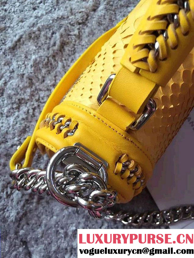 Chanel Python Chain Top Handle Boy Flap Bag A94804 Yellow 2015